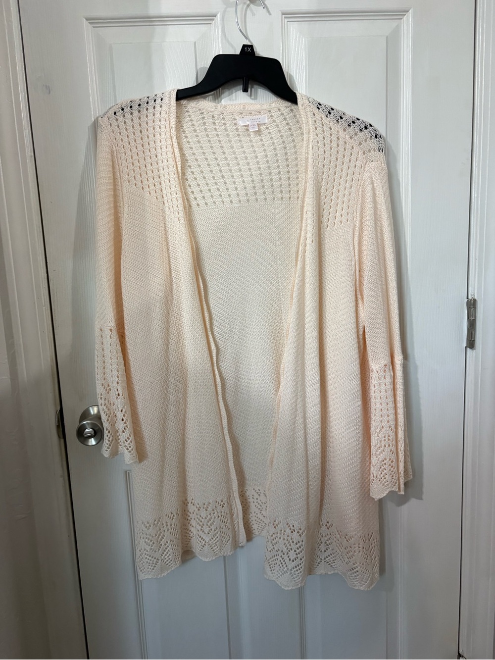 LC Lauren Conrad Open-Front Cream Crochet-Trim Cardigan